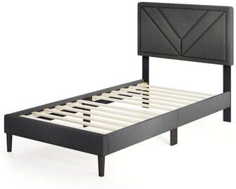 Costway Upholstered Platform Bed with Tufted Headboard and Wooden Slats-Twin Size