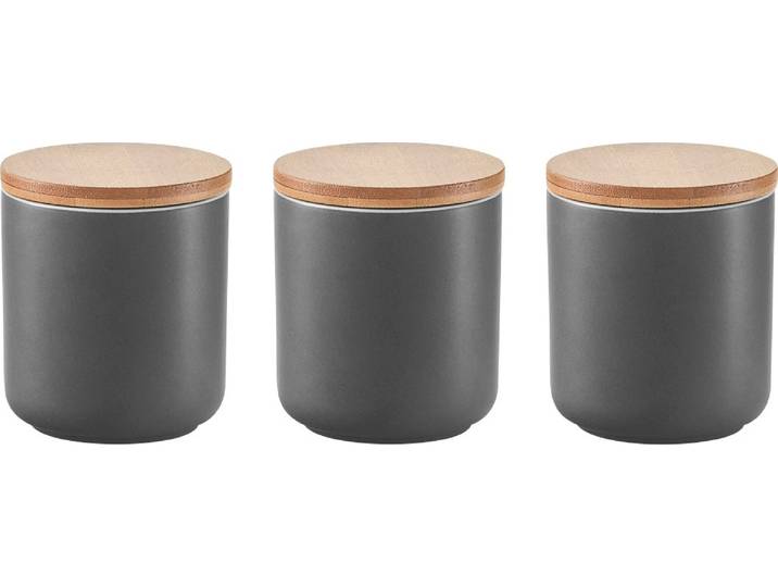 Gewürzbehälter ZELLER PRESENT, grau (anthrazit), H:8,5cm Ø:8,7cm, Bambus, Keramik, Lebensmittelaufbewahrungsbehälter, Gewürzbehälter, trendiges Design