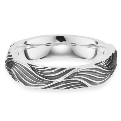 Fingerring CAÏ "925/- Sterling Silber rhodiniert Wellen" Gr. 60, weiß, Fingerringe, Herren, 060 (19,1), Silber 925 (Sterlingsilber), Fingerring
