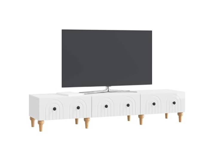 GKHPYURE TV-Schrank weiß glänzend 147 x 34,5 x 30 cm 3 ausziehbare Schubladen, großer Stauraum, Stahlgriffe, einfache Montage