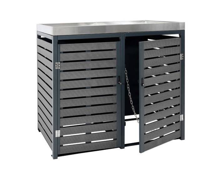 Jamb Mülltonnenverkleidung Anthrazit, Metall, 134x124x84 cm, Gartenzubehör, Gartenmöbel-Schutzhüllen