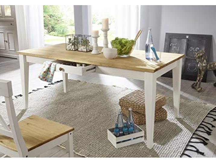 Esstisch WZ-0133 Weiß Eichefarbig Kiefer Massiv 180x90 Küchentisch Tisch
