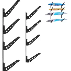 VEVOR Surfbrett-Wandhalterung (4 Ebenen) horizontales Surfbrett-Rack Aufhänger zur Aufbewahrung & Präsentation, höhenverstellbarer Organizer für Kiteboards Shortboards Skier Snowboards Schwarz