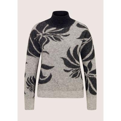 Longpullover MADELEINE "Strickpullover Stilvoller Wollpullover mit floralem Jacquard-Muster", Damen, Gr. 34, grau (silbergrau, bleigrau, melange), Modern, hoch geschlossener Ausschnitt, Pullover Longpullover, Allover-Jacquard