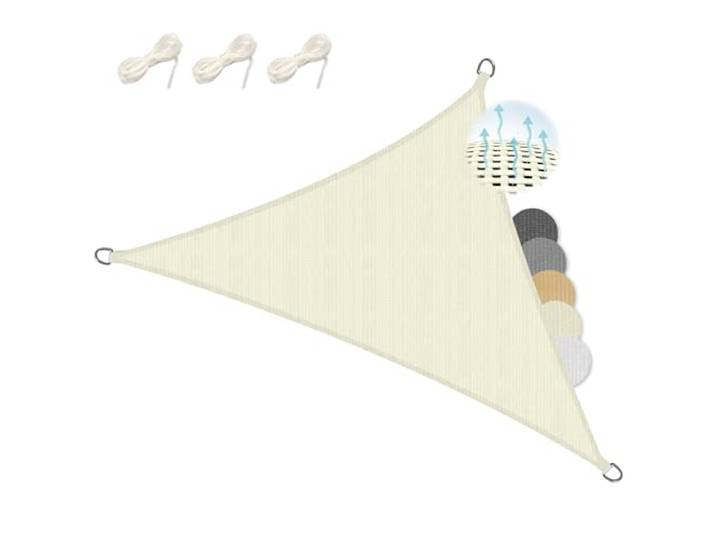 Sol Royal SolVision HS9 Schaduwzeil 8x8x8 m Creme driehoekig - ademende luifel voor terras tuin strandhuis HDPE UV-bescherming zonwering 800x800x800 cm