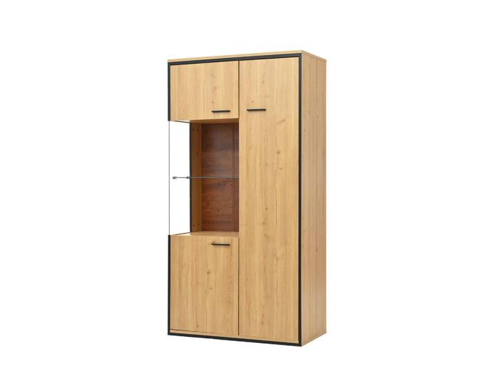 Flieks Vitrine LED Glastür 150cm Stauraum Glasboden modern, Naturfarben, 40x150x77.5 cm, Esszimmer, Vitrinen, Vitrinenschränke
