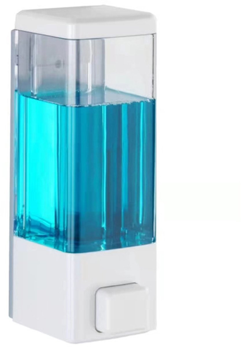 Wit Wandzeepdispenser voor vloeibare zeep en desinfectiemiddel, 350 ml, B/D/H: 5,8 x 18,3 x 7,5 cm