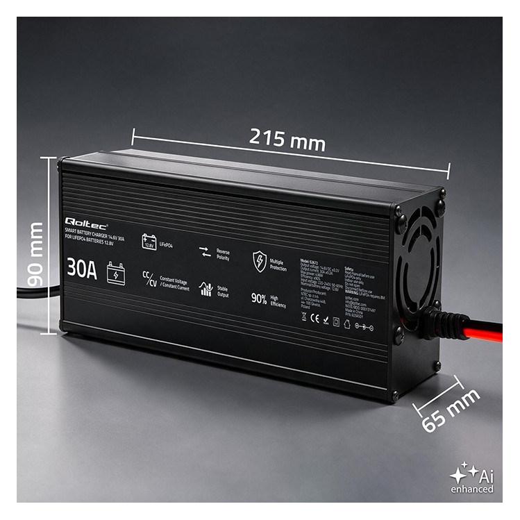Qoltec Ładowarka Ładowarka do LiFePO4 12V | 30A | PF 0.9 (52672)