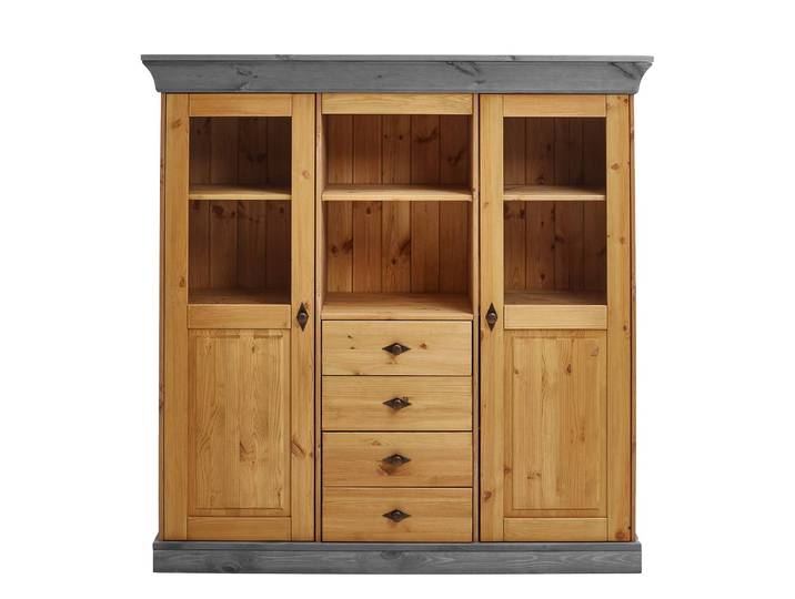 Highboard 143 x 145 x 45cm Braun/Kiefer Laugenfarbig/Kiefer Grau