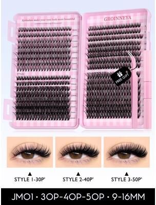 Inspired Finds GROINNEYA DIY Eyelash Extension Kit 640 Piece Lash Clusters With Bond & Seal For Salon Quality Cat Eye Looks jm01 Kit