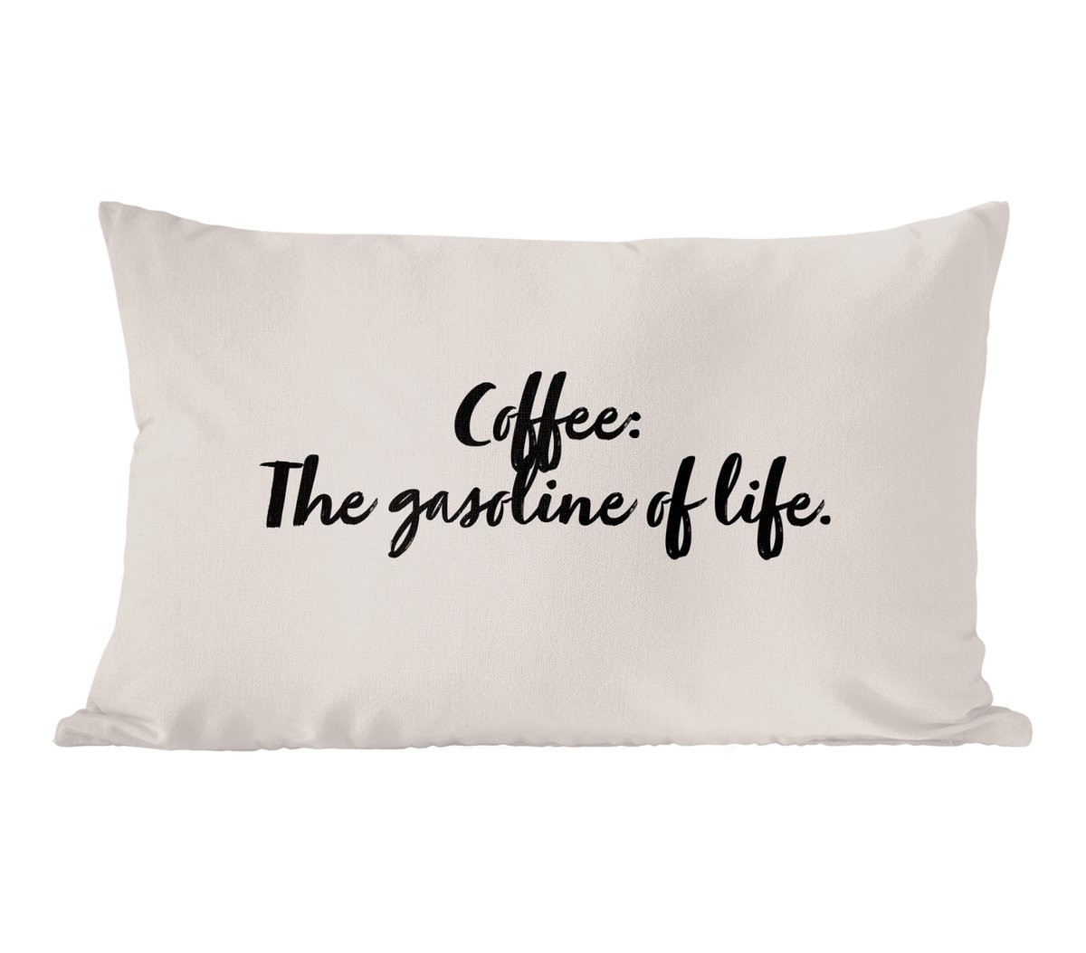 PillowMonkey Sierkussen met Quote Coffee: The gasoline of life, 60 x 40 cm