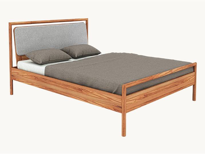 Massivholzbett Serea - Wildeiche mokka - 180x200 cm - Polster mit Leinenbezug, hellgrau