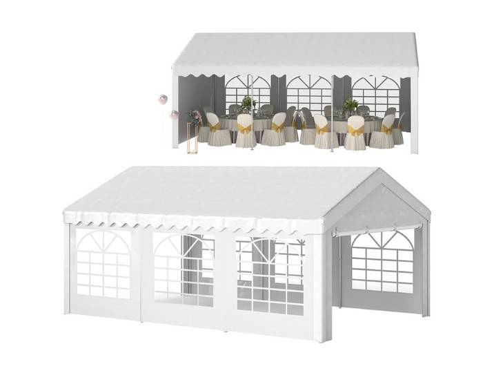 Chapiteau Barnum, tonnelle de réception, chapiteau de jardin 6 x 4 x 2,8 m en polyéthylène, 8 fenêtres et acier galvanisé