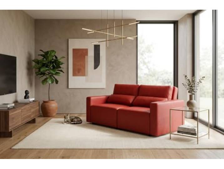 2-Sitzer-Sofa, ausklappbares Schlafsofa, Stauraum, braun, Kunstleder, Komo Family Möbel