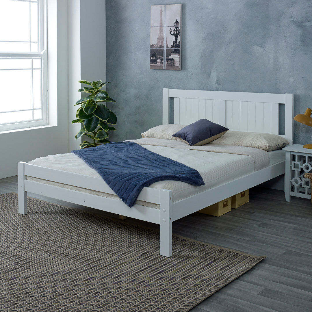 Lark Manor Nixon Single (3') Solid Wood Bed Frame White Double (4'6)