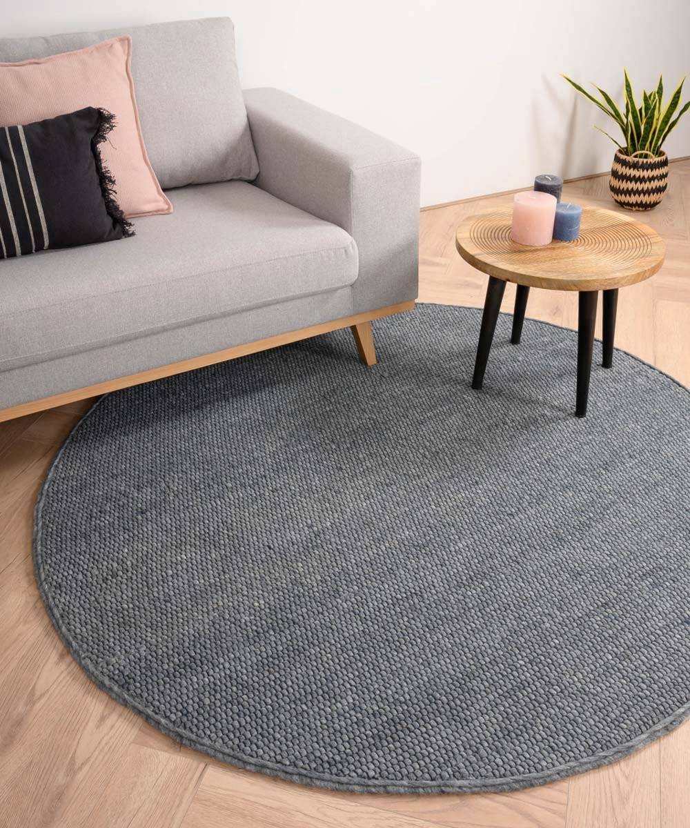 Nordic Weavers Rond wollen vloerkleed - Staalblauw