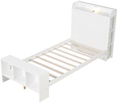 Costway Twin Size Bed Frame with 2 USB Ports with Storage Headboard and Lights-Twin Size