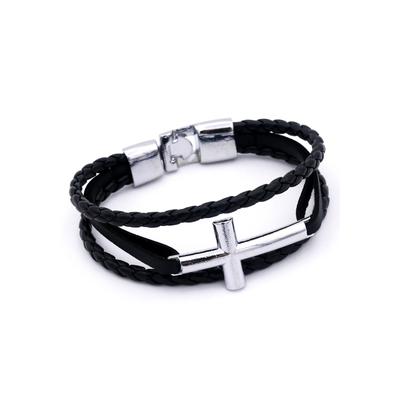 Armband FIRETTI "Kreuz, mehrreihig, teilweise geflochten", schwarz (metallfarben, schwarz), Armbänder, Herren, 21,5cm, Metall Polyurethan, Metall, Polyurethan, Armband