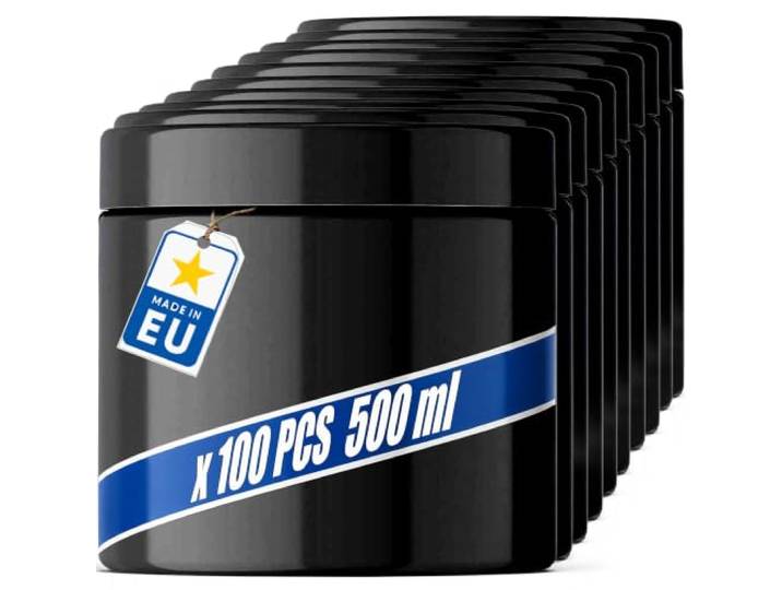 POSH Vorratsdose 100x500ml Luftdicht - Schwarze Kleine Aufbewahrungsdose aus Lebensmittelechtem PET mit Schraubdeckel, Blickdichte Plastikdosen mit Deckel für Kaffee Gewürze Kräuter, Kunststoffdose