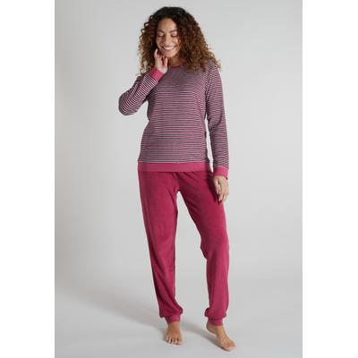 Pyjama GÖTZBURG, Damen, Gr. 48, Frottee, pink (rot, mittel, ringel), Frottee, Obermaterial: 80% Baumwolle, 20% Polyester, Homewear-Sets Pyjama