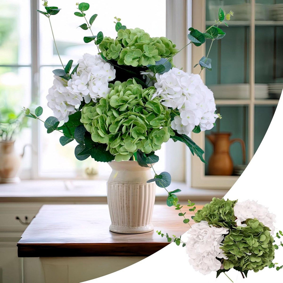 Groot Boeket Kunsthortensia met Eucalyptus Real Touch Decoratie