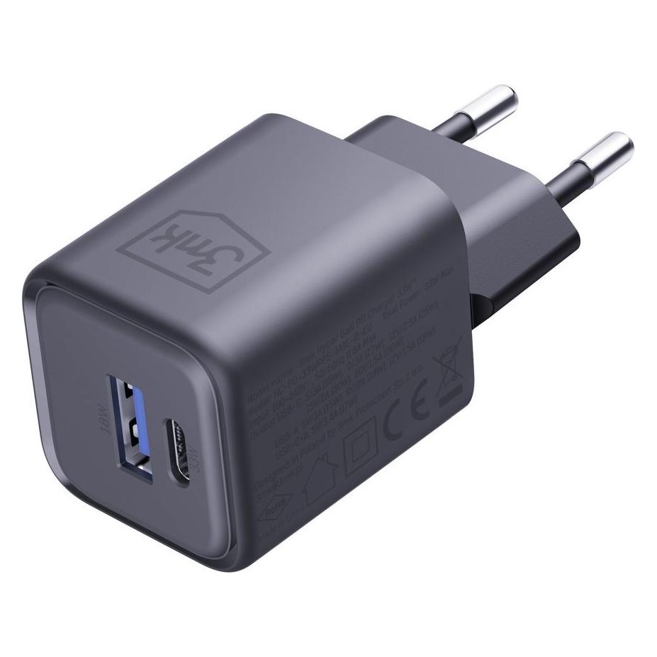 3MK Ładowarka sieciowa Hyper Charger PD 33W GaN QC4+ PPS AFC FCP SCP USB-A + USB-C czarny (33 W, 2 Ports) (5903108684316)