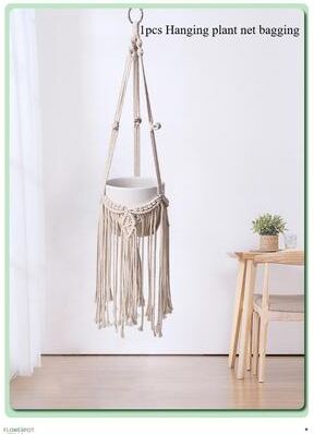 Uplifted Trends Bohemian Woven Tapestry Flower Basket Handwoven Hanging Plant Pot For Wall Decor Macrame Flowerpot Net Bag pink