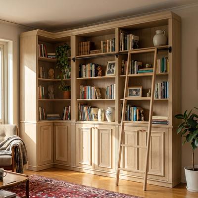 Homsee "97.6"" Tall Library Bookcase with Storage Cabinet, Oak Finish Floor-to-Ceiling Bookshelf"