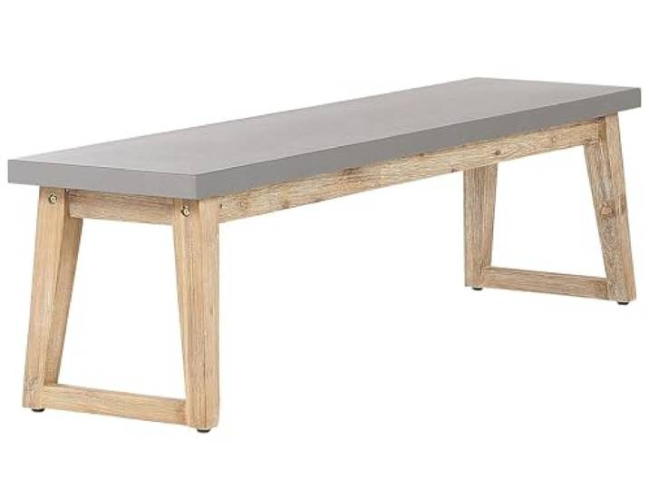 Beliani Industrielle Bank Faserzement Akazienholz grau/Heller Holzfarbton