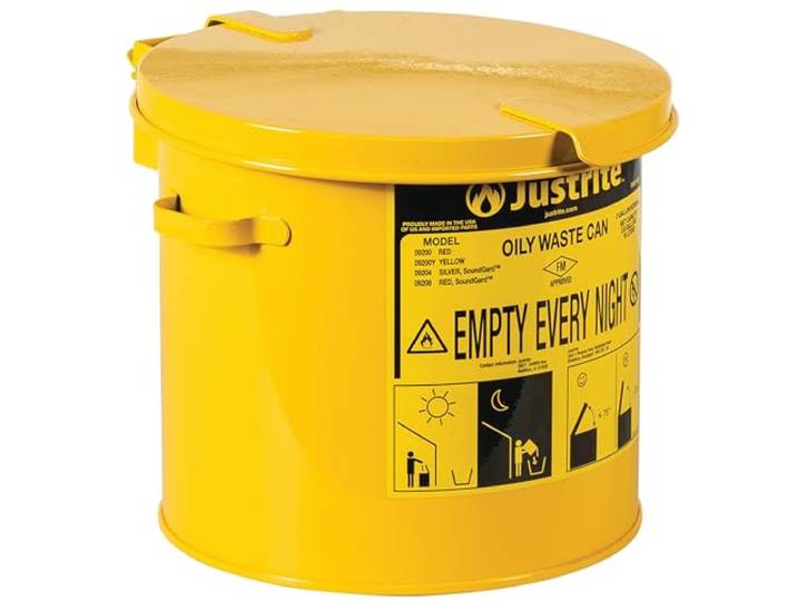 Justrite 09200Y Galvanisierter Stahl Arbeitsplatte ölige Abfalldose, 2 Gallonen Kapazität, Gelb