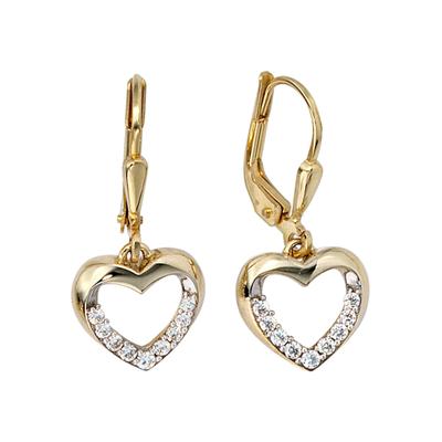 Paar Ohrhänger JOBO, gold (gelbgold 333), Ohrringe, Damen, Gelbgold 333, Herz 333 Gold bicolor mit 18 Zirkonia