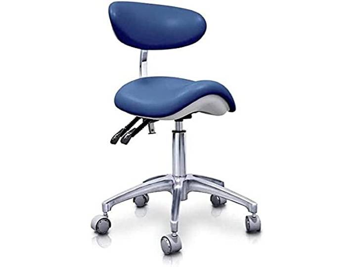 Quirumed Elite hydraulischer Pony-Hocker, Farbe Marineblau, multidisziplinär, Edelstahl, Kunstleder, ergonomische Rückenlehne, Polyurethan-Polsterung, höhenverstellbar