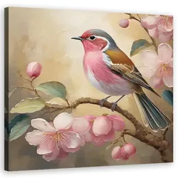 WANDBILD vogel blumen vintage