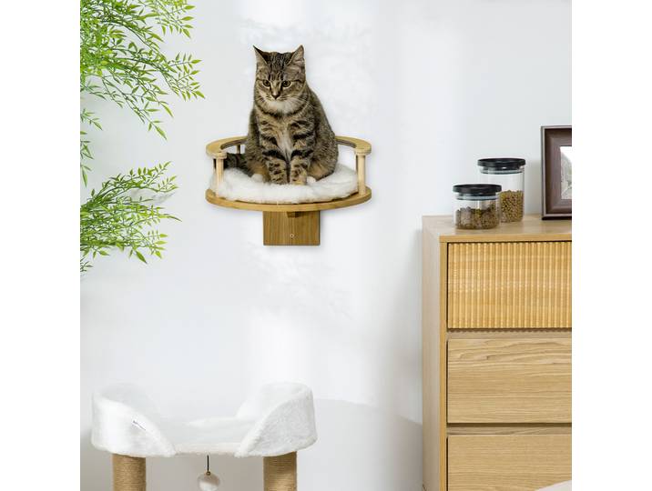 Lit mural pour chat, perchoir en bois pour chat, étagère pour chat avec coussin moelleux, meubles d'intérieur pour petits chats, fournitures pour chats