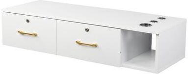 karlinc Wood Wall Mount Storage Cabinet Salon Stations with 2-Drawer