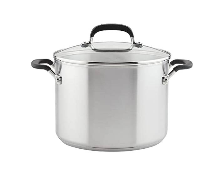 KitchenAid Suppentopf aus Edelstahl mit Messmarkierungen und Deckel, 8 Quart, gebürsteter Edelstahl