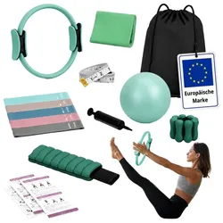 Relaxdays 13-teiliges Pilates Set Grün,Schwarz,Türkis