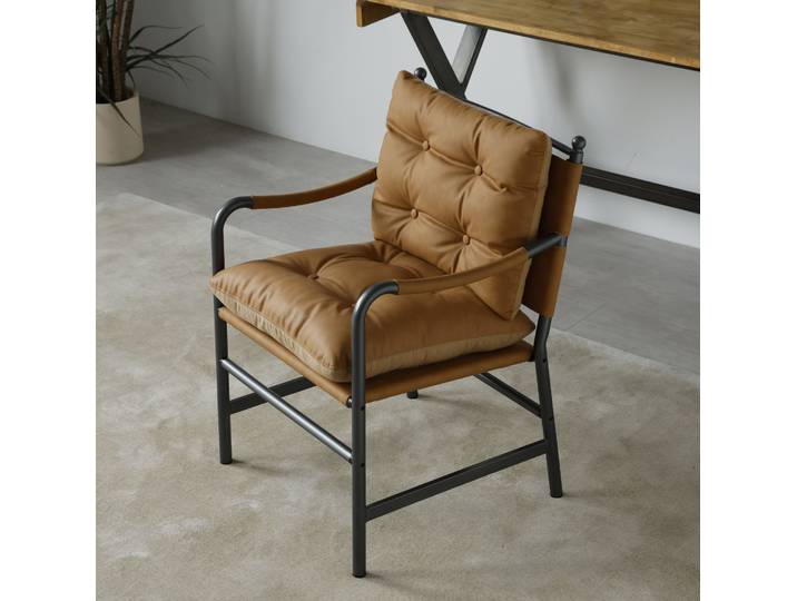Fauteuil D’appoint Style Mid-century Moderne Pour Salon\, Structure Métallique Noire\, Pu Marron