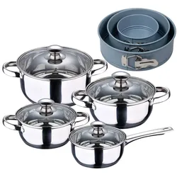 BERGNER - 7-teiliges Edelstahl-Kochgeschirr-Set, geeignet für Induktionsherde, mit 3 runden Backformen Ø 12/Ø 18/Ø 22cm