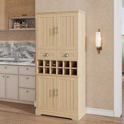 "71"" Tall Farmhouse Kitchen Pantry Cabinet with Wine Rack, Storage Cabinet with Drawers & 4‑Door Cupboard"