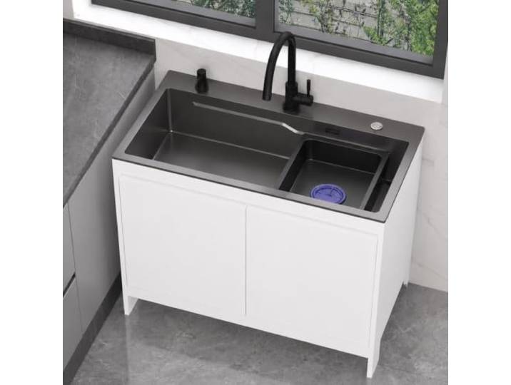 Spülbecken Anthrazit Edelstahl 68cm mit Wabenaluminium Schrank Outdoor Wetterfestes Garten Waschbecken aus Wabenaluminium & Edelstahl, Inklusive Warm/Kalt Wasserhahn, Perfekt für Campingküche