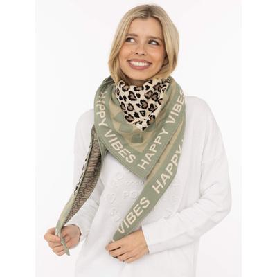 Dreieckstuch ZWILLINGSHERZ "Micha", Damen, salbei, Baumwollmischung, Modetücher, Mode Tuch, Leomuster mit Herzen und Schrift, vielseitig tragbar