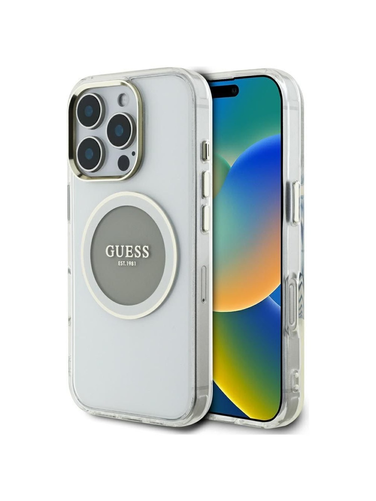 GUESS IML Metal Colored Circle Classic Logo MagSafe case for iPhone 16 Pro - gray