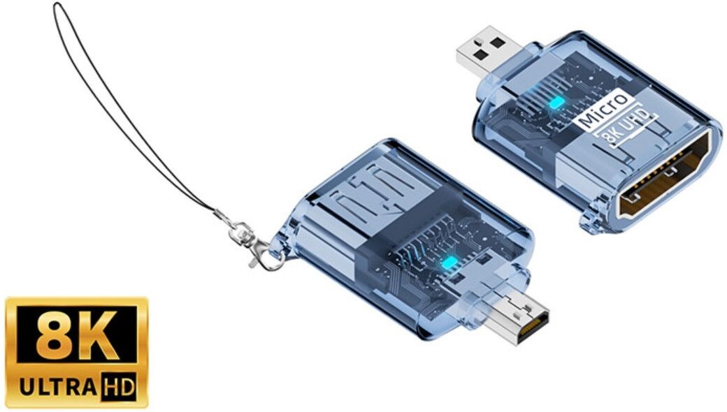 INF D-Typ-Stecker zu HDTV-Buchse Adapter (2er-Pack) — 8K@60Hz MAX, HDR12bit, HDMI2.1, PC-Material Blau