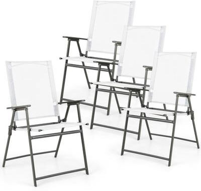 Costway Set of 4 Patio Folding Chair Set with Rustproof Metal Frame-White