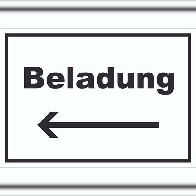 HB-Druck Beladung Schild mit Text und Richtungspfeil links Transport Fracht waagerecht A2 (420x594mm)