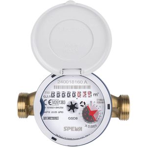 SPEWA Wasserzähler 100006, Messing, 2026 geeicht, 3/4 Zoll, Zapfhahnzähler, für Kaltwasser, Einbau horizontal & vertikal