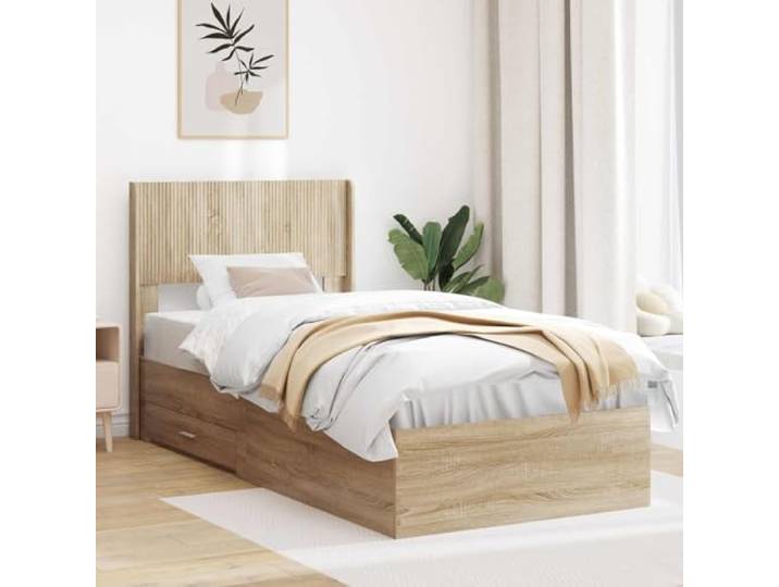 RJPLMFV Bettgestell mit Stauraum, Eiche Sonoma Lattenrost im Lieferumfang enthalten, robustes Holz, modernes Design, pflegeleicht