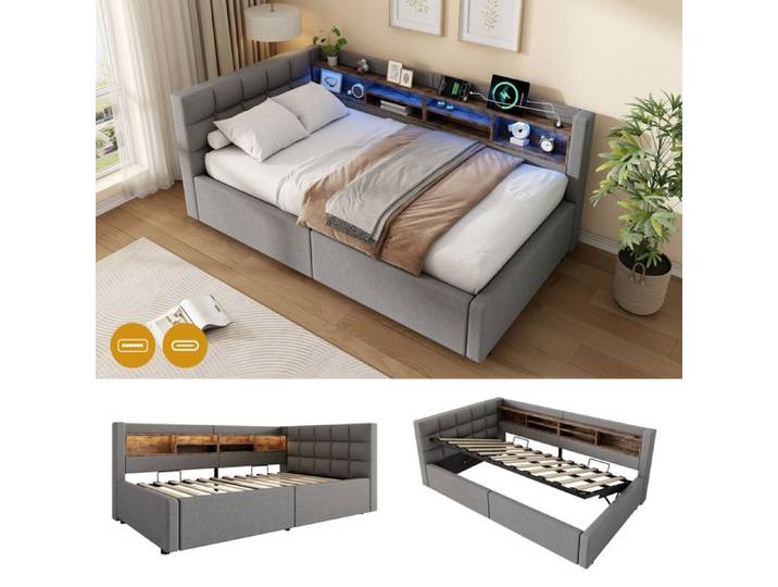 Lit de jour 90x200 cm avec rangement - Canapé-lit 90x200 cm - Rangement hydraulique relevable
