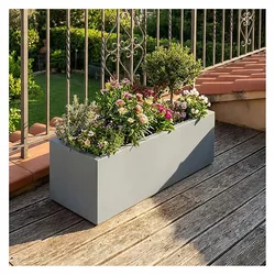 Ethick, Blumentopf, Blumentopf Rechteckig 58cm in Beton-Grau, Pflanzkasten 21L aus Kunststoff (58 x 26 x 26 cm)
